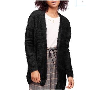 Free‎ People Black Fuzzy Open Front Cardigan Sweater XS Extra Small Soft Fluffy
